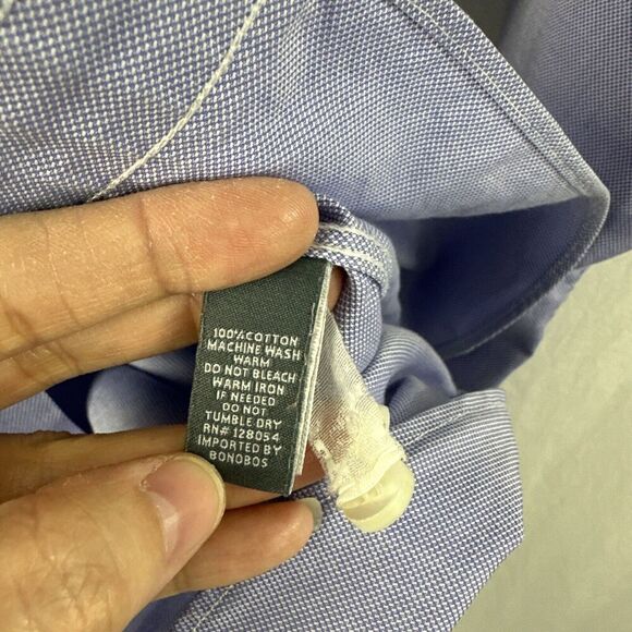 Bonobos Italian Shirting Slim Fit Blue Button Up Dress Shirt Mens Size 16/33 - Picture 9 of 12